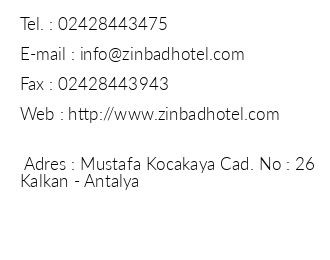 Zinbad Hotel iletiim bilgileri